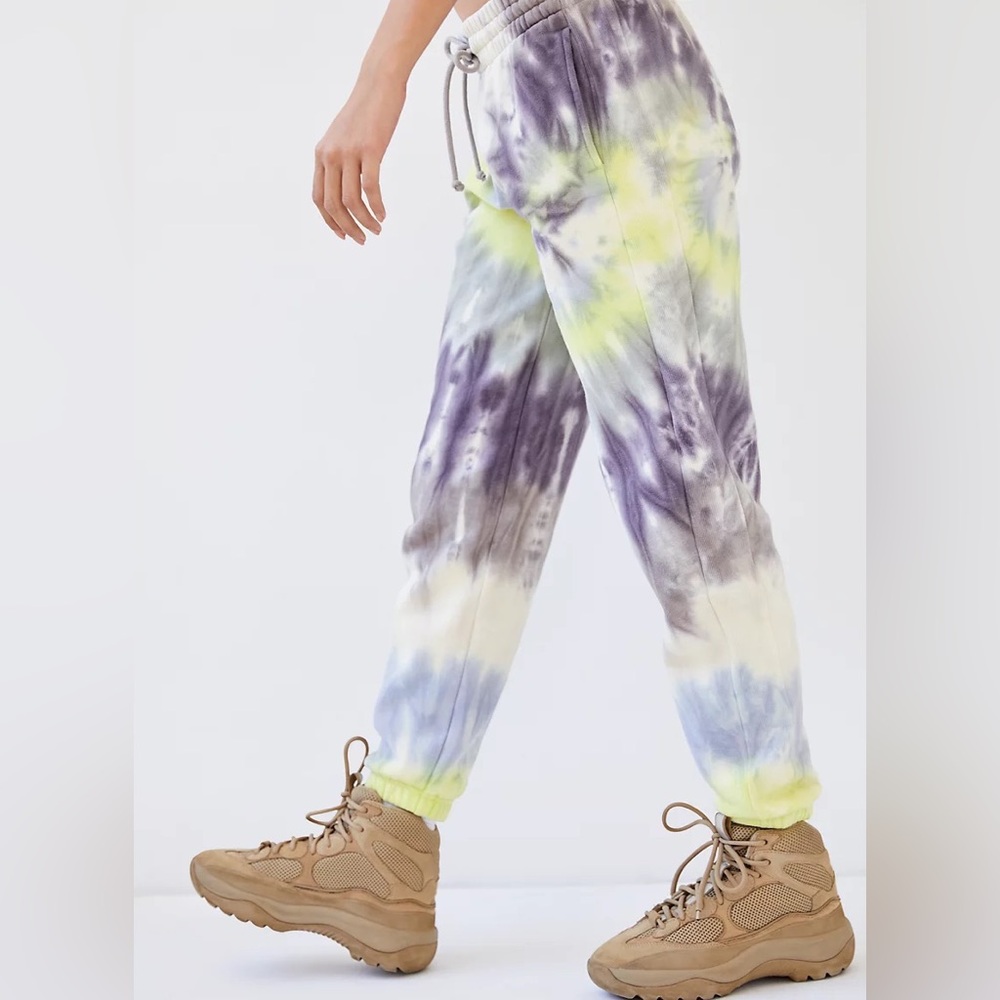 TNA Tie-Dye Joggers in Purple, Yellow, and White